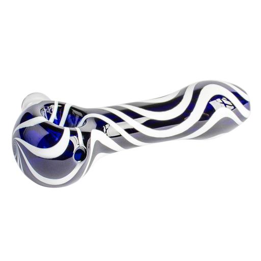 3.75" BLUE ZEBRA SPOON HAND PIPE W/MUSH by Red Eye Glass.